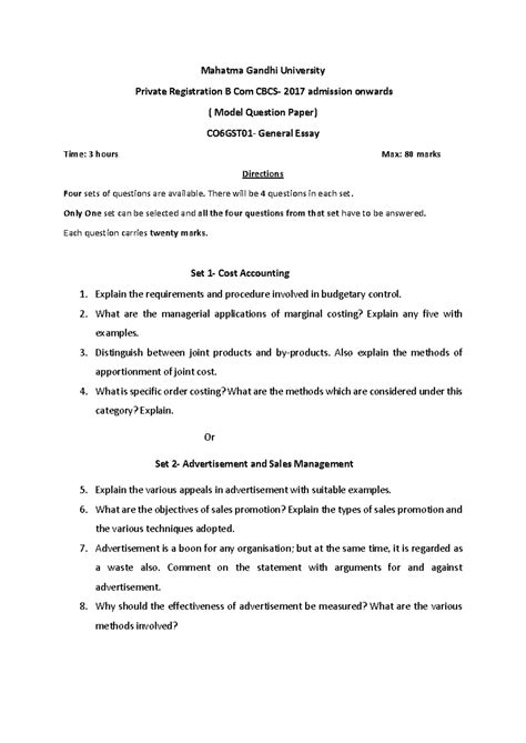 B Com CO6GST01 General Essay Model Question Paper - Studocu