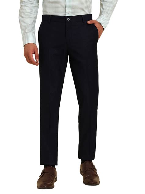 Men Navy Blue Self Design Regular Fit Formal Trouser – Cantabil