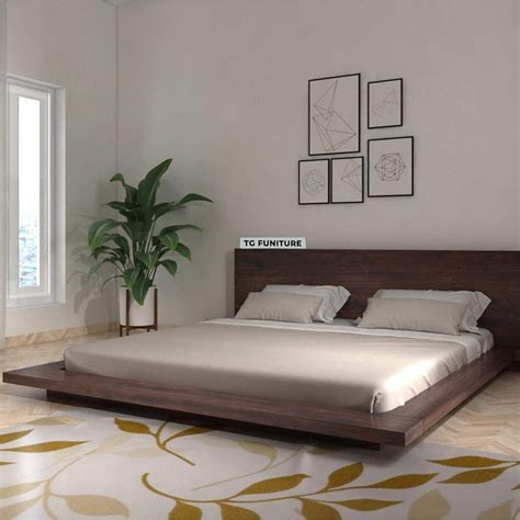 TG Furniture Sheesham Wood Low Height Queen Size Bed Without Storage ...