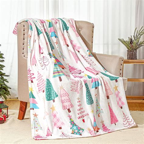 Amazon.com: FuWeave 50 x 60 Inches Pink Christmas Tree Throw Blanket ...