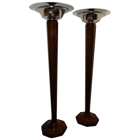 Spectacular Faceted Art Deco Wood Tall Floor Lamps Torchiers at 1stDibs