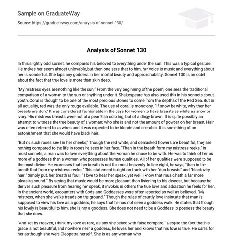 Analysis of Sonnet 130 - 618 Words | Free Essay Example on GraduateWay
