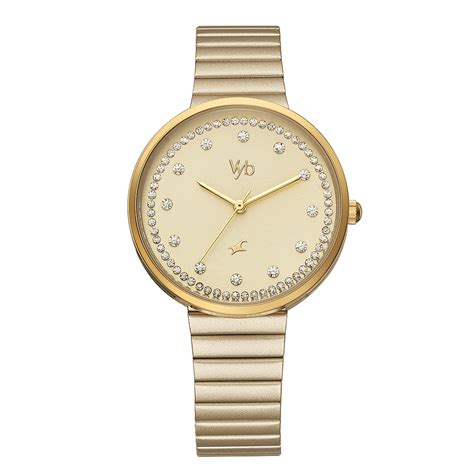 Buy Online Fastrack Vyb Mirage Quartz Analog Golden Dial Stainless ...