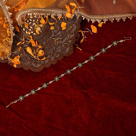 SJHB1014- Green and White Colour Gold Plated Jadau Kundan Flower Motif
