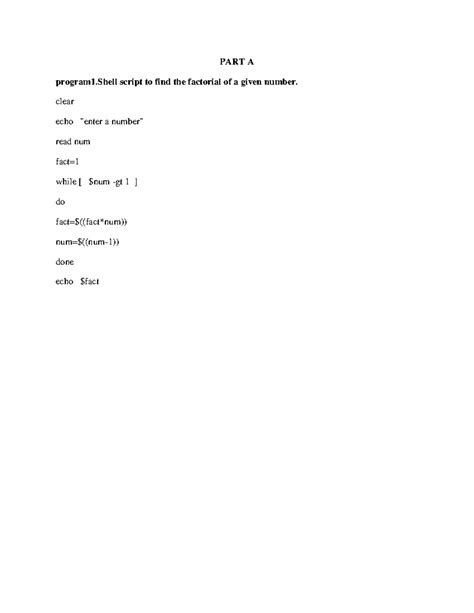 Unix prm1-10 - Thank tou - PART A program1 script to find the factorial ...
