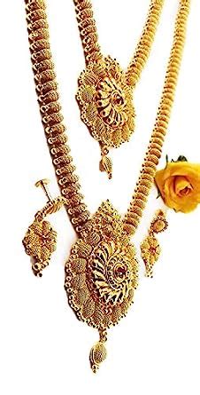 AFJ GOLD Women's Copper Gold Plated Matte Haram Necklace Set (Gold ...