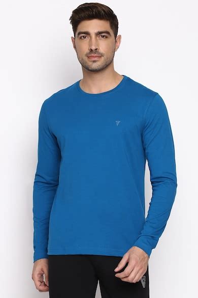 Buy Men Blue Solid Round Neck T-Shirts Online - 873188 | Van Heusen