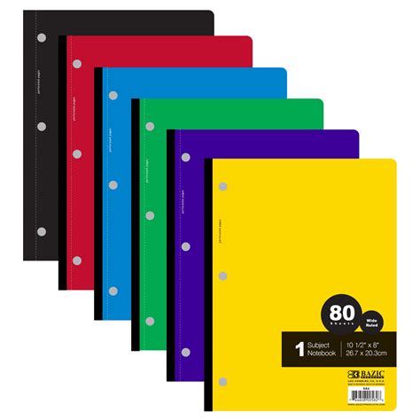 BAZIC Notebook Wide Ruled 1 Subject Spiral 80 Sheets Wireless Notebooks ...