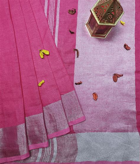 Pink Pure Linen Saree | Peepal Clothing