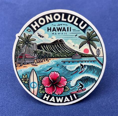 Honolulu, Hawaii, Stickers, Waterproof Sticker, Travel Journal ...