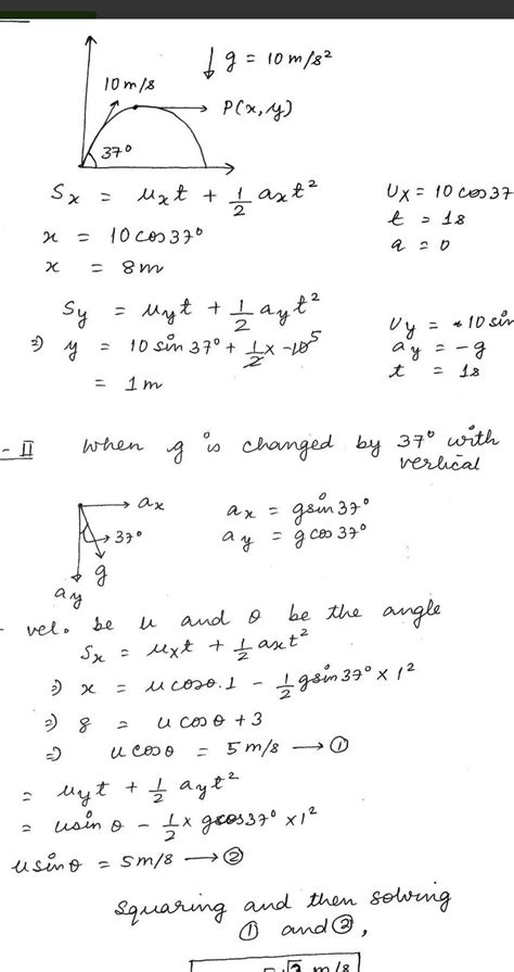 A particle is projected with speed of 10m / s at an angle 37° w.r.t ...