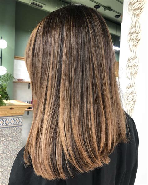Caramel Highlights On Straight Dark Brown Hair