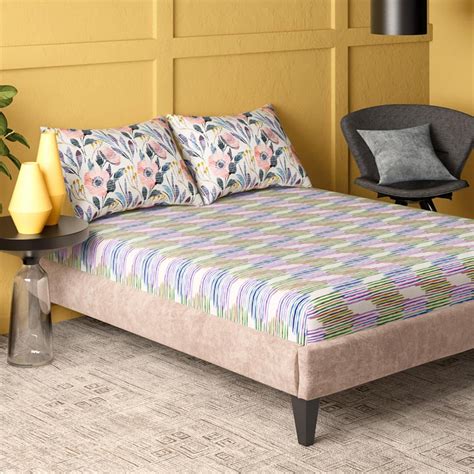 Buy PORTICO Brush Strokes Cotton 210TC Printed 3Pcs Super King Bedsheet ...