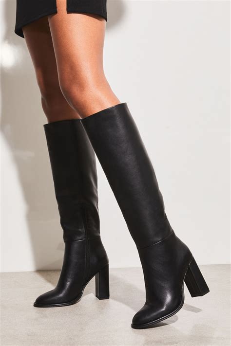Womens Lipsy Black Mid Block Heel Shaft Knee High Boot - black ...
