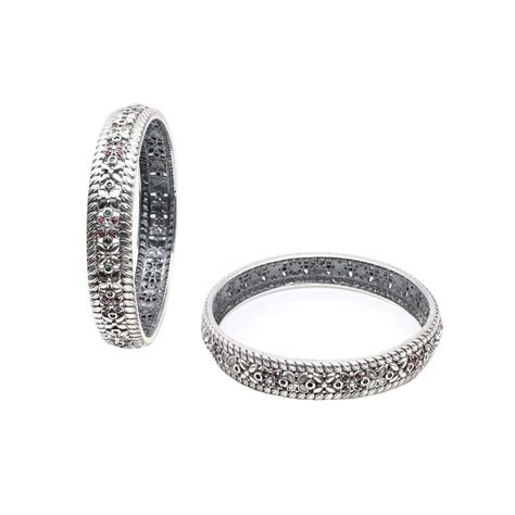 Real Sterling Silver CZ Women Oxidized Bangles Pair - 6.2 CM – Karizma ...