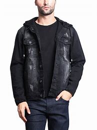 Image result for Black Denim Jacket with Hoodie