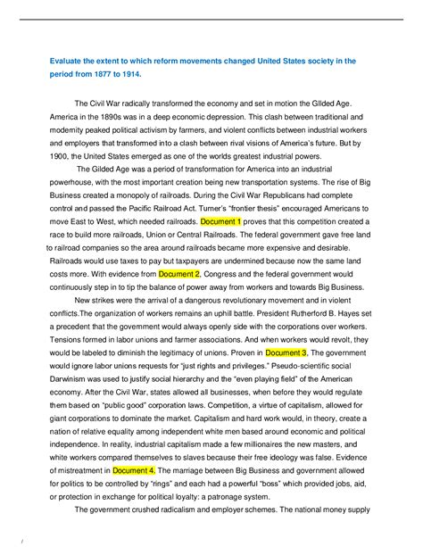 APUSH DBQ FINAL EXAM - Scholarfriends