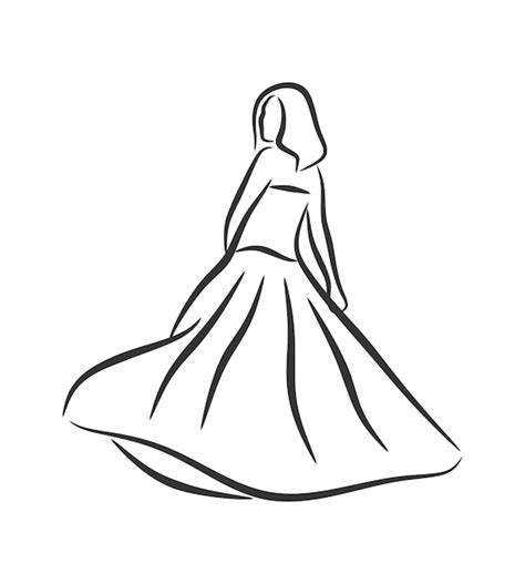 Femme, porter, robe, girl, silhouette, dessin au trait | Vecteur Premium