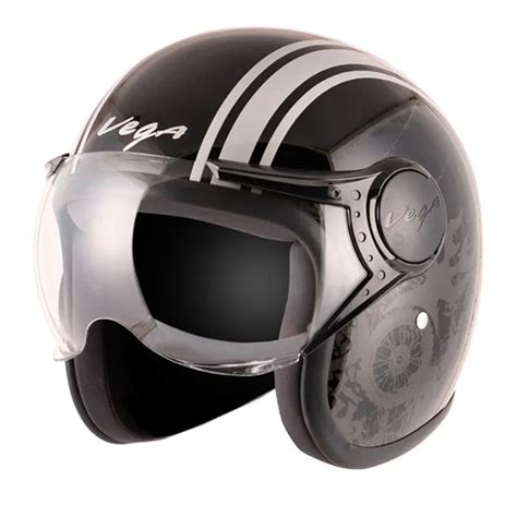 Vega Jet Old School W/Visor Black Silver Helmet | Shop Helmets at ...