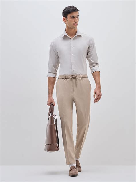 Buy WES Formals Beige Solid Slim-Fit Shirt from Westside