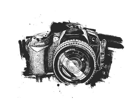 Slr camera grunge tshirt design hand drawn sketch vector illustration ...