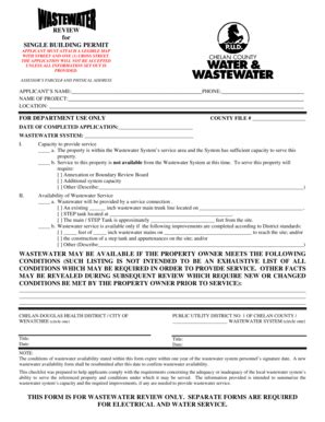 Single Building Permit Wastewater Availability Form - Blank Fillable ...
