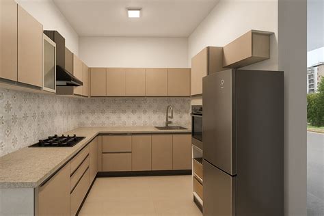 Traditional Beige L Shaped Kitchen Design