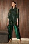Buy Green , Organza Embroidery V-neck Sarah Sequined Tunic And Pant Set ...