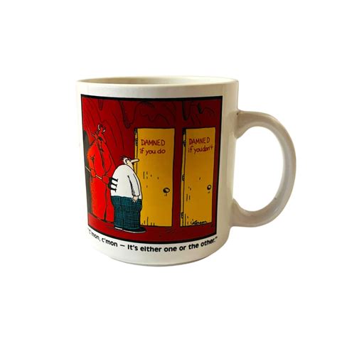 Far Side Comic Strip "damned If You Do" Devil Mug Gary Larson 1985 - Etsy