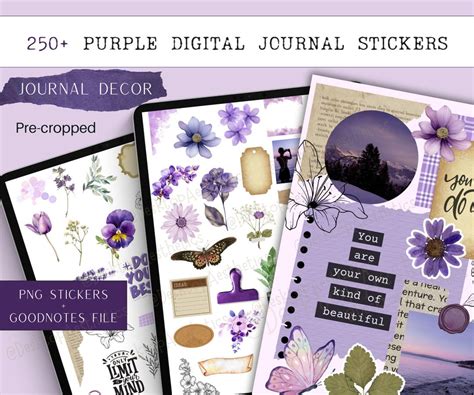 Buy Purple Digital Journal Stickers | Pre-cropped Goodnotes Stickers ...
