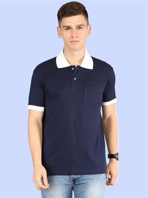 Men's Cotton Plain Polo Neck Half Sleeve Navy Blue Color T-Shirt – Fleximaa