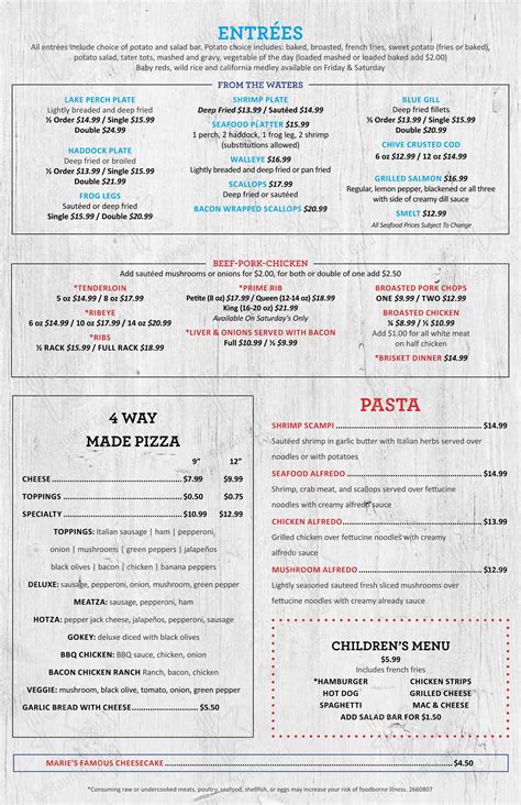 Carta de Four Way Bar & Restaurant, Suamico