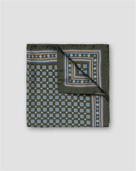 Dark Green Medallion Silk Pocket Square - Eton