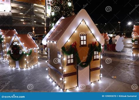 Small House with Light Decoration in the Christmas Village Stock Photo ...