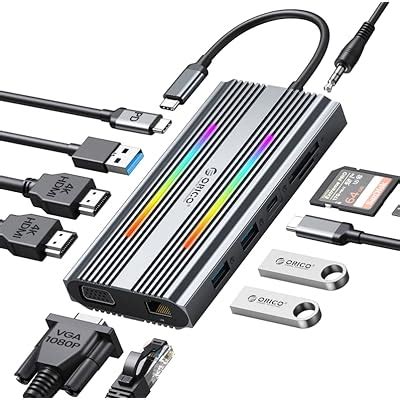 Buy Docking Station USB C to Dual HDMI Adapter, ORICO 12 in 1 RGB USB C ...