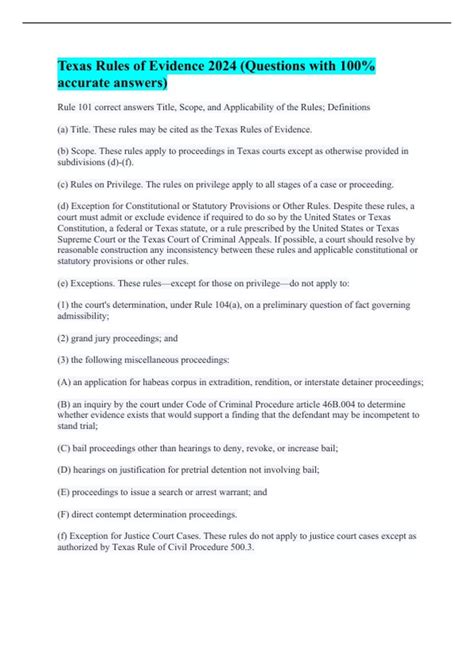 Texas Rules of Evidence 2024 (Questions with 100% accurate answers ...