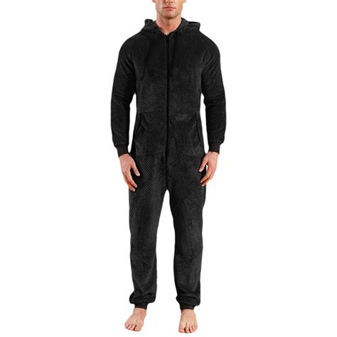 SWSMCLT Men's Hooded Onesie Pajama Warm Fuzzy Fleece Comfy Thick Zip Up ...