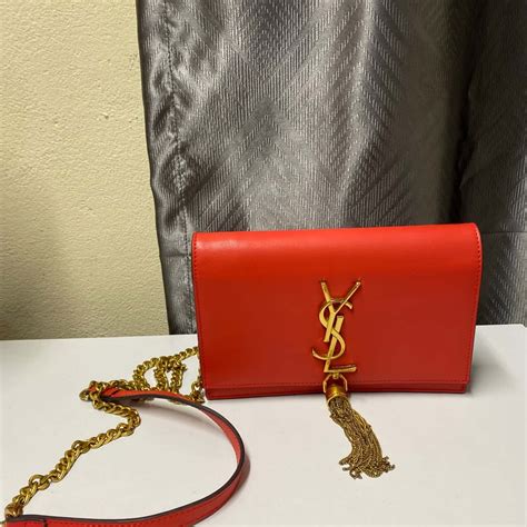Women's Small Red Handbag With Gold Chain(s)