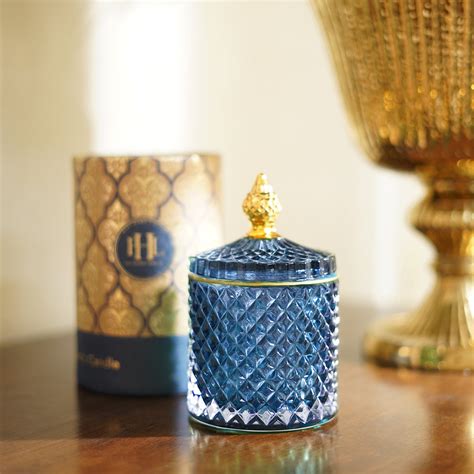 Dark Blue Diamond Textured Wax Filled Glass Jar