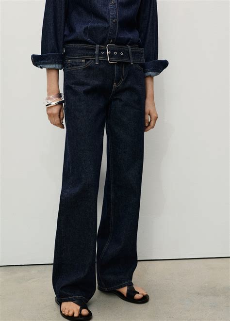 Low-rise straight jeans with belt - Women | MANGO United Kingdom