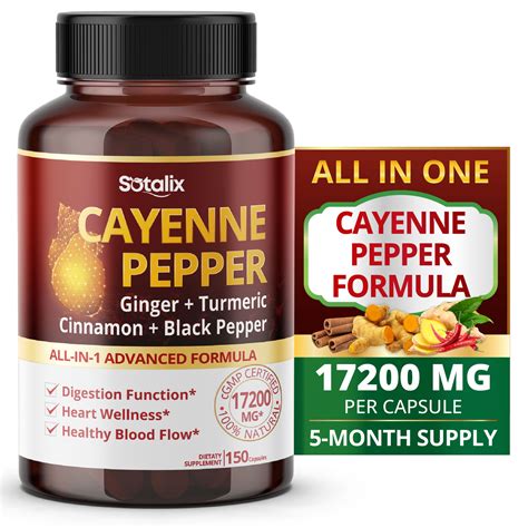 Cayenne Pepper 17,200mg with Ginger, Turmeric, Cinnamon, Black Pepper – Digestion Support – USA ...