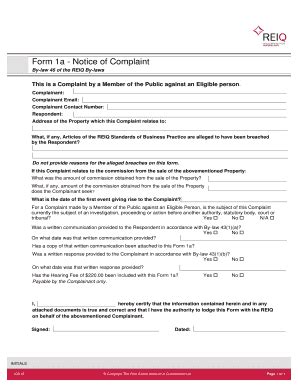 Fillable Online Form 1a - Notice of Complaint - reiq.com Fax Email ...