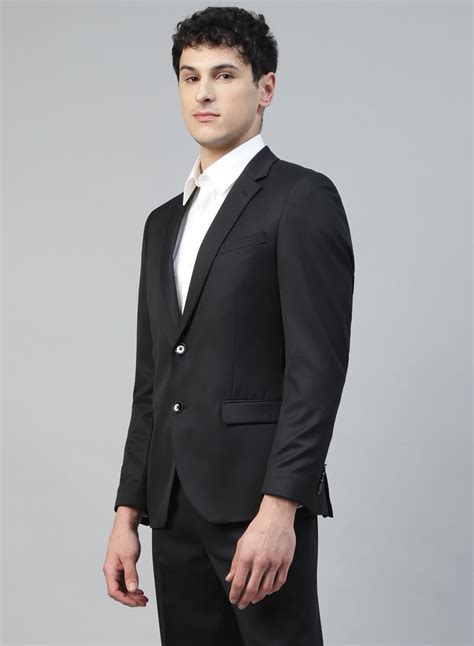 Black Polywool Solid 2pcs Formal Suit