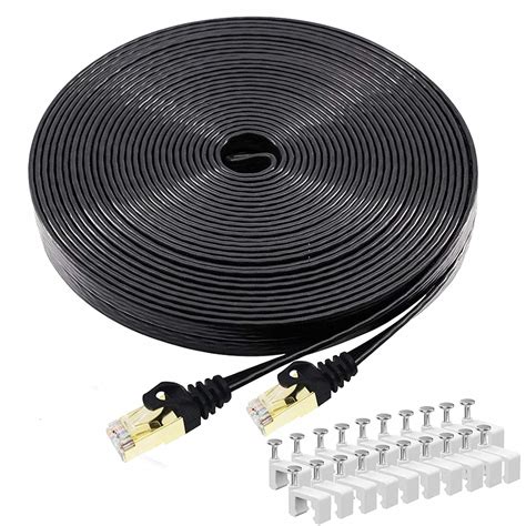 Cat7 Ethernet Cable 50 FT Black, BUSOHE Cat-7 Flat RJ45 Computer ...