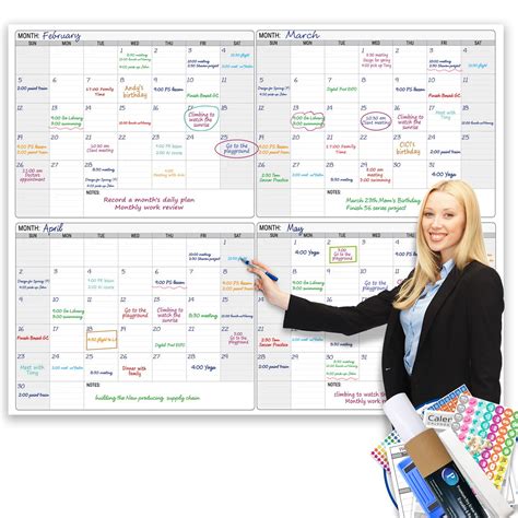 Dry Erase Four Month Laminated jumbo Wall Calendar, 46" x 63", Huge ...