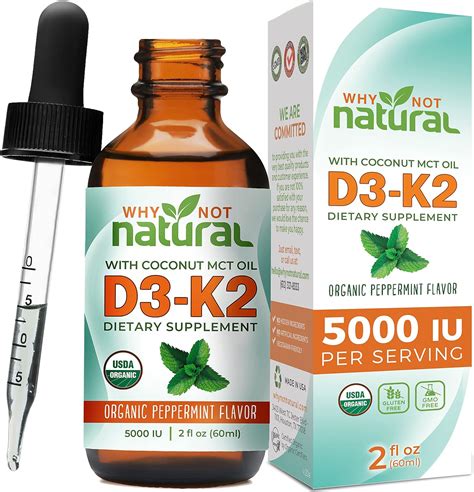 Amazon.com: Why Not Natural Organic Vitamin D3 K2 (MK-7) Liquid Drops, 5000 IU of sublingual D3 ...
