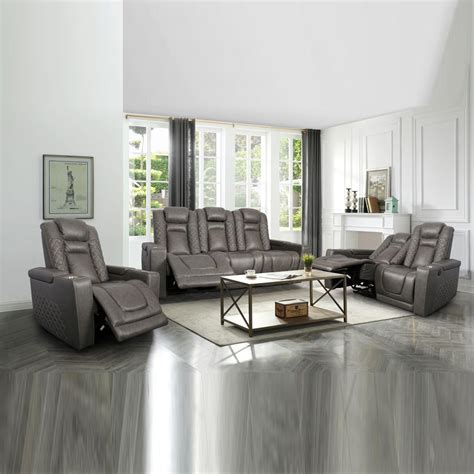 Inox Real Leather Match Power Grey Reclining Sofa - Furniture Trends