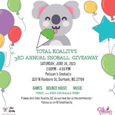 Total Koality 3rd Annual Snoball Giveaway, Pelican's Snoballs, Durham ...