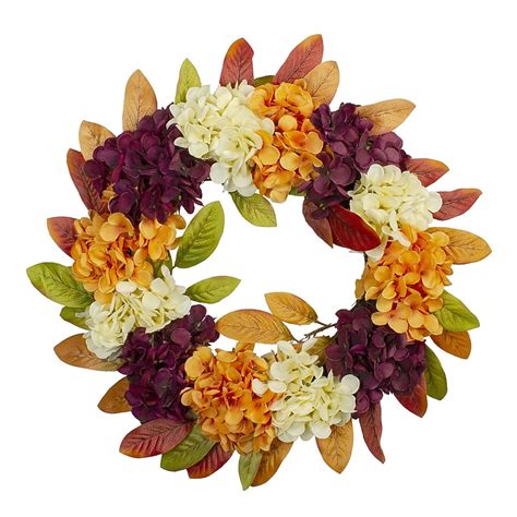 Northlight Hydrangeas and Leaves Twig Artificial Floral Wreath Orange ...