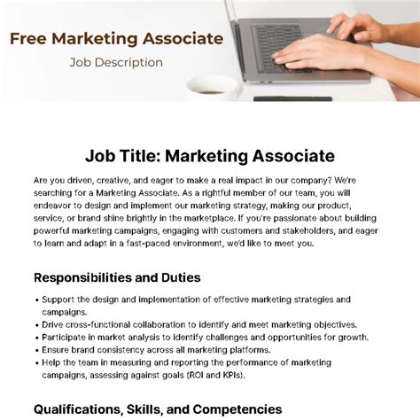 Free Marketing Associate Job Description Template to Edit Online